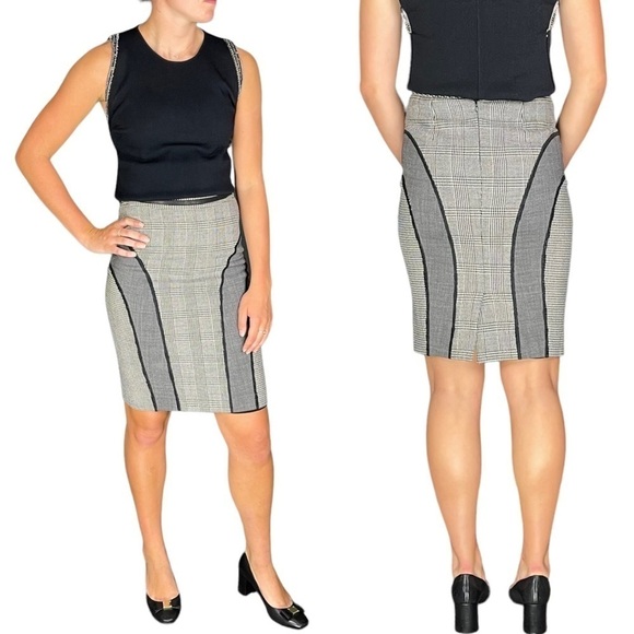JEAN PAUL GAULTIER PANELED SHEATH HOUNDSTOOTH CHECK PLAID TAILORED PENCIL SKIRT - Picture 1 of 14